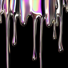 Poster - iridescent silver flowing drops