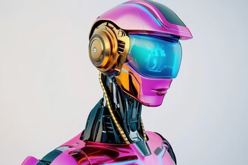Poster - Futuristic robot with vibrant colors and sleek design in a modern art setting