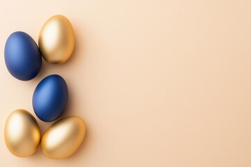 Wall Mural - elegant easter arrangement with gold and blue painted eggs creating a luxurious holiday atmosphere