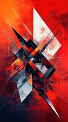 Poster - Abstract geometric composition featuring red orange and gray angular shapes