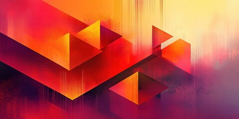 Poster - Abstract geometric arrangement of triangles and rectangles with warm hues