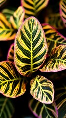 Wall Mural - Colorful leaves of a tropical plant in vivid detail