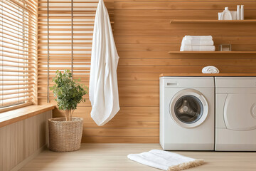 Poster - Modern laundry room with wooden accents and natural light in a cozy setting