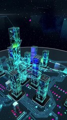 Poster - Futuristic cityscape with neon glow and technologyinspired architecture in motion