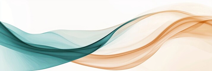 Wall Mural - Abstract flowing waves in teal and orange on white background