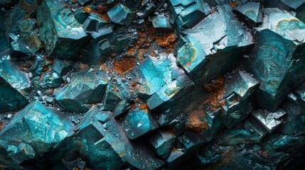 Aufkleber - Vibrant mineral formations display a stunning array of colors including rich blue and green hues with flecks of gold, capturing the beauty of natures geology in a natural setting.