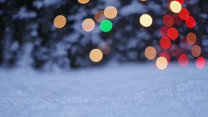 Aufkleber - Festive winter scene with colorful bokeh lights, abstract holiday background. Celebration and winter wonderland concept
