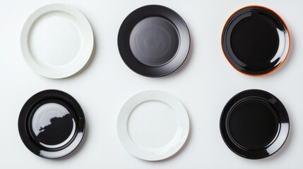 Poster - A curated collection of six plates varying in color and design is displayed against a clean, neutral backdrop. The arrangement showcases an artistic flair for dining aesthetics