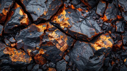 Poster - Close up view of textured volcanic rock reveals a striking contrast of vibrant orange and deep black colors, highlighting natural mineral formations in a geological environment.