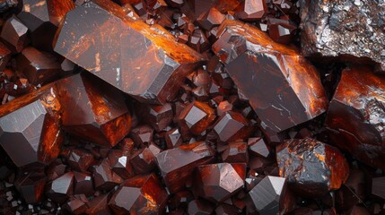 Fototapete - A striking arrangement of garnet crystals reveals their deep red coloration and intricate structures, highlighting the beauty of natural geology in a detailed view.