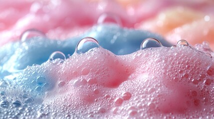 Poster - Vibrant hues blend harmoniously as soft soap foam arises, forming gentle peaks and valleys. Light dances on the surface, showcasing intricate bubbles that invite touch and wonder