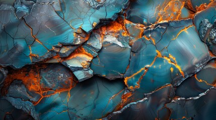 Aufkleber - Intricate patterns of vibrant blue and orange hues are displayed in this natural stone, revealing unique textures and crevices.
