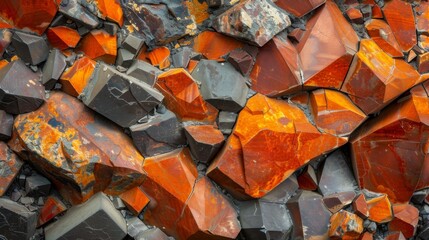 Aufkleber - Rich hues of orange and gray create a stunning display of mineral formations on rocky surfaces, revealing intricate textures and patterns illuminated by bright afternoon light.