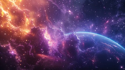 Wall Mural - colorful cosmic nebula and planet in vast space scene with distant stars