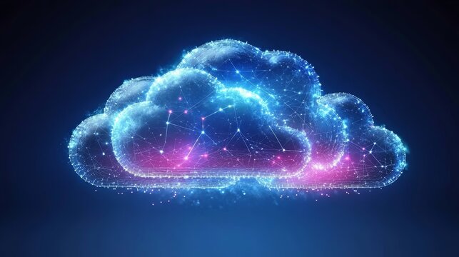 futuristic digital cloud with neon lights and network connections