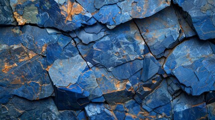 Aufkleber - This unique arrangement of blue slate rock displays intricate textures and contrasting colors, reflecting natural beauty. Each piece of stone offers a distinct look and feel in its geological context.