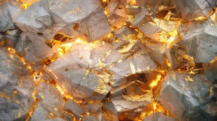 Aufkleber - Translucent quartz crystals reveal glowing golden veins, creating a mesmerizing natural pattern that showcases the harmony of geology and light during sunset.