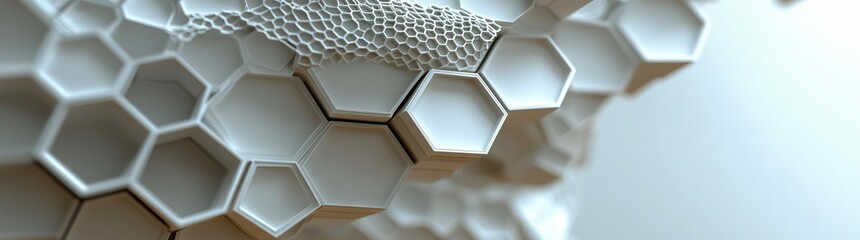 Poster - The site features a 3D illustration of a wide white hexagon as its background