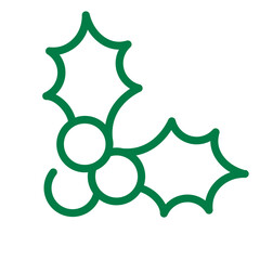 Poster - Line icon vector illustration of holly leaves and berries for holiday decorations and design elements