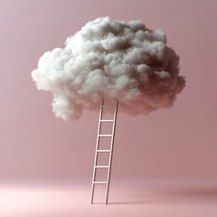 Aufkleber - A 3D rendering features a white, fluffy cloud positioned above a blue ladder, set against a pink background