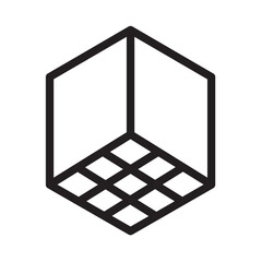 Poster - Line icon vector illustration of a three-dimensional cube with a grid, showcasing geometric design concepts