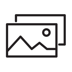 Poster - Line icon vector illustration of landscape images depicting mountains and sun against a simple background suitable for various designs