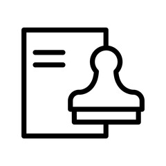 Poster - Line icon vector illustration of a document with a stamp for verification and approval in a professional context