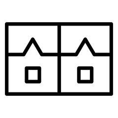 Poster - Line icon vector illustration of two stylized houses representing home and real estate concepts