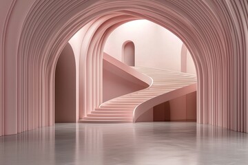 Wall Mural - A blank pink display set against a floor background in a minimalist style, serving as a stand to showcase products, created using 3D rendering