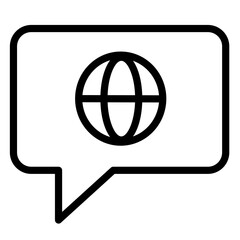 Poster - Global communication concept represented by line icon of a speech bubble with a globe inside