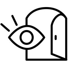 Poster - Eye symbol with door outline in line icon vector style representing security and observation concepts