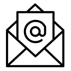 Poster - Email communication concept represented through a simple line icon illustration featuring an envelope and at symbol