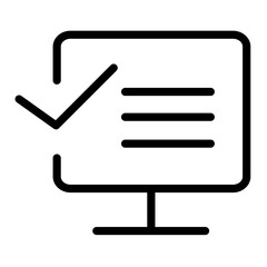 Poster - Line icon vector illustration of a computer screen with a checkmark indicating task completion