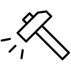 Poster - Simple line icon illustrating a hammer tool with dynamic motion lines indicating impact in minimalistic style
