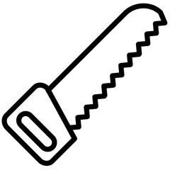 Poster - Line icon illustration of a hand saw designed for woodworking and construction activities, emphasizing its sharp teeth and handle