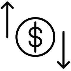 Poster - Financial growth and decline represented by arrows and dollar sign in line icon vector illustration depicting market trends