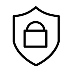 Poster - Shield with padlock symbol illustrating security and protection concept in a simple line icon style