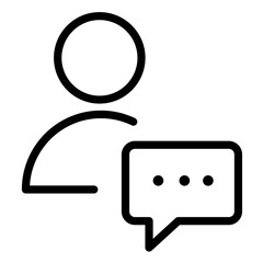 Poster - Line icon vector illustration of a person with a speech bubble representing communication and conversation in social settings