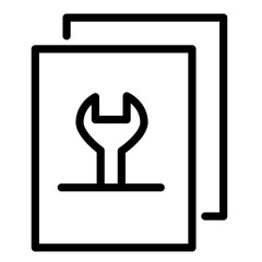 Poster - Simple line icon illustrating a wrench symbol over a document, ideal for maintenance or repair contexts