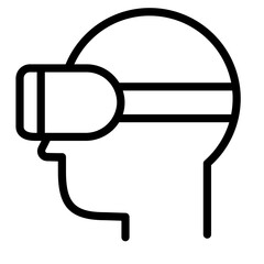 Poster - Vector illustration of a person wearing virtual reality goggles in a minimalistic line art style, representing immersive technology