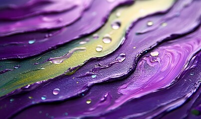 Poster - Abstract textured painting with purple and gold hues and water droplets