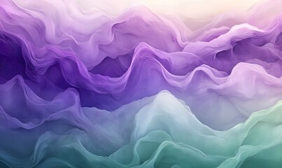 Poster - Abstract fluid waves with soft gradients and delicate lines in purple and teal