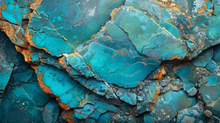 Aufkleber - Striking layers of turquoise rock display unique textures and colors, highlighting natural formations shaped by geological processes over time in bright light.