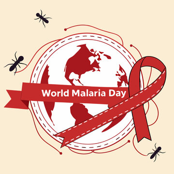 World Malaria Day Awareness Ribbon and Globe Symbolizing Global Fight Against Malaria, Disease Prevention, Public Health Initiatives, Medical Research, and Healthcare Accessibility