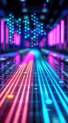 Poster - A vibrant, illuminated pathway featuring colorful lines and neon lights, creating a futuristic and dynamic atmosphere.