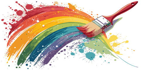 Aufkleber - Abstract vibrant rainbow color brush stoke paint surface texture white background.
