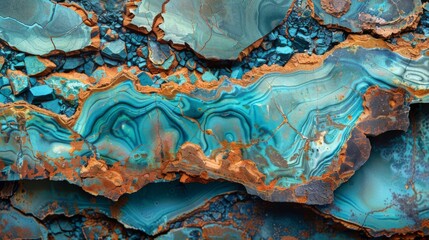 Aufkleber - Vibrant and colorful layers of agate reveal a rich tapestry of turquoise and copper hues, showcasing natural beauty and geological wonders in a remote location
