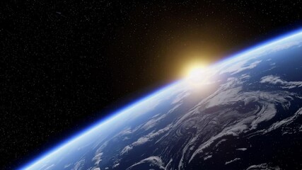 Poster - Earth view from space with sunrise, cosmic perspective. Exploration and astronomy concept