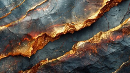 Leinwandbilder - Stunning rock surface displays a captivating interplay of rich gold veins against dark stone. The intricate patterns highlight the beauty of natural geology, inviting exploration and admiration.