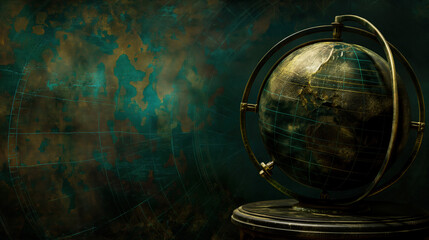a vintage globe rests elegantly on a dark wooden base, evoking a sense of adventure and discovery, w